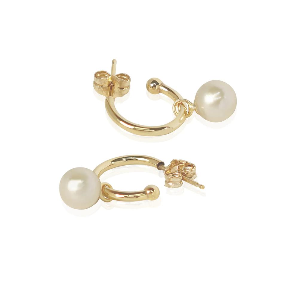 Freshwater Cultured Pearl Hoop Earrings in 14K Yellow Gold – Image 2 of 2