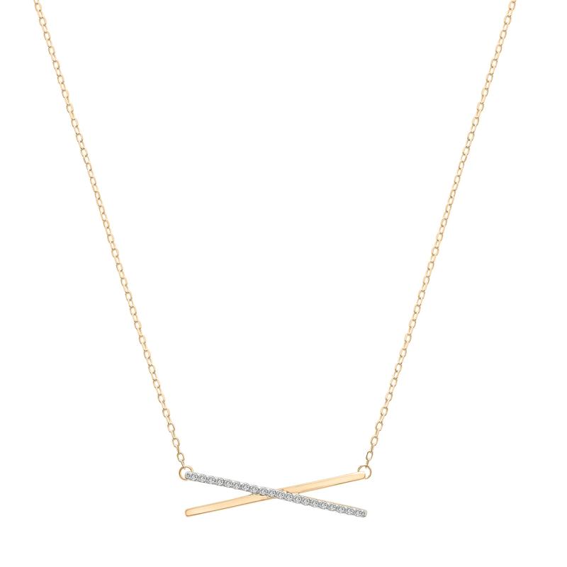 Diamond &#39;X&#39; Necklace in 14K Yellow Gold &#40;1/10 ct. tw.&#41; – Image 1 of 6