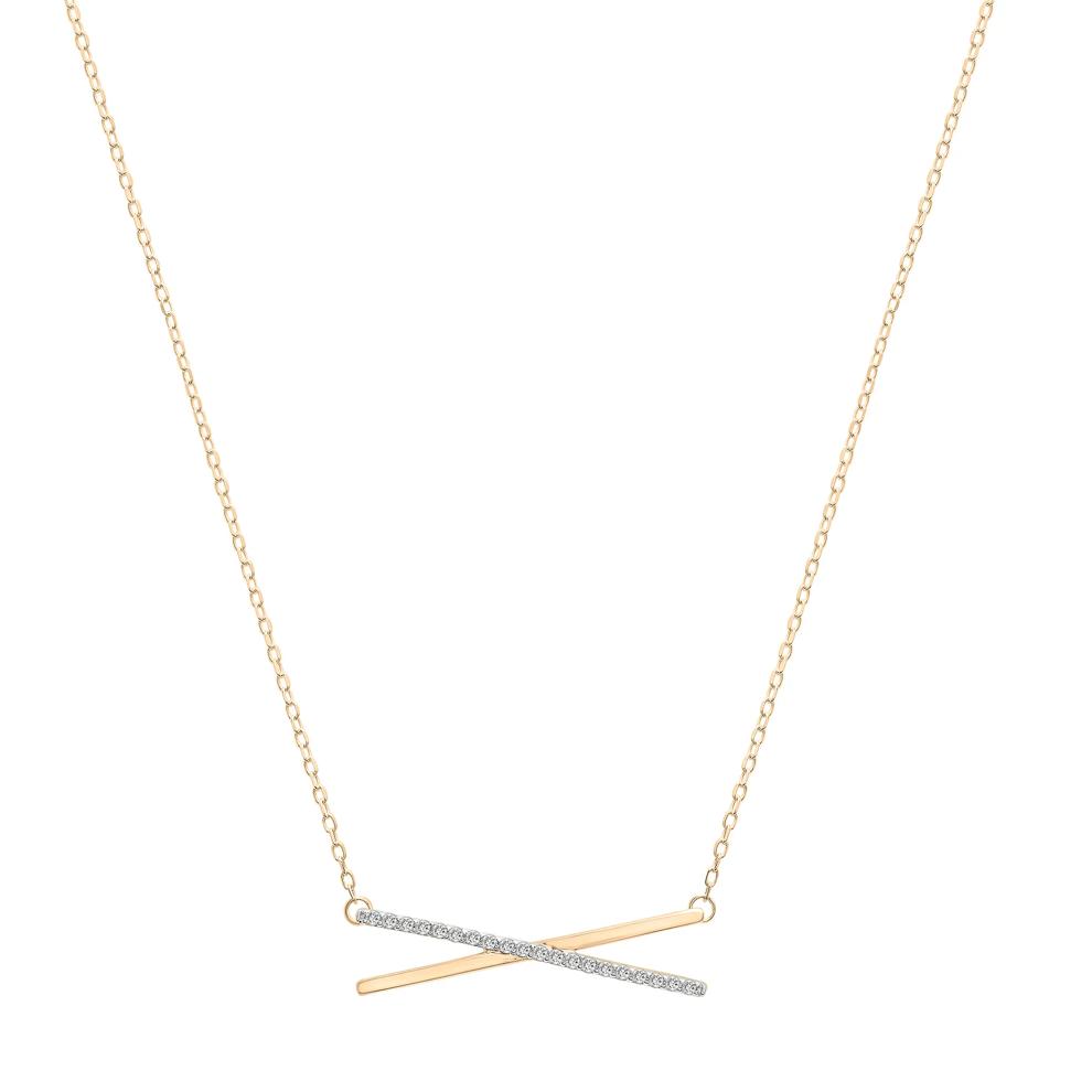 Diamond 'X' Necklace in 14K Yellow Gold (1/10 ct. tw.) – Image 1 of 6