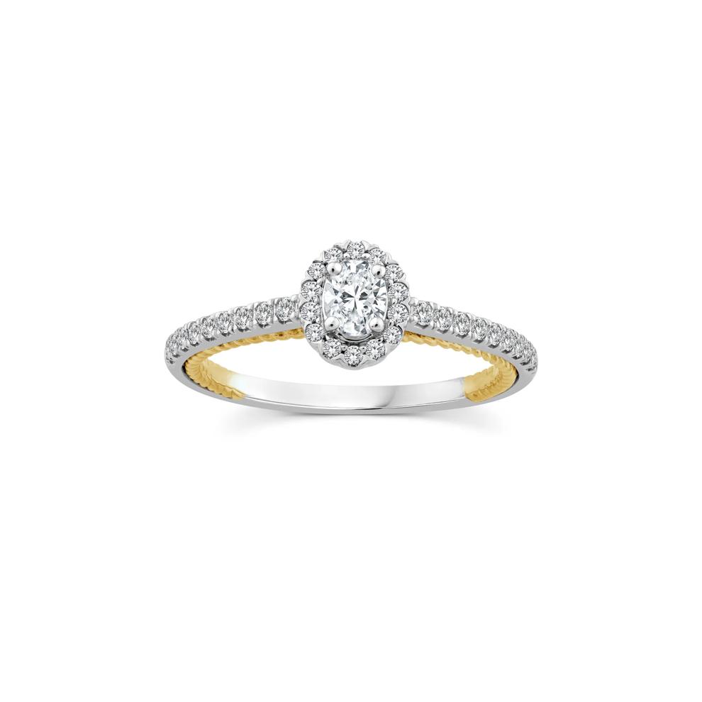Oval Diamond Halo Engagement Ring in 14K Yellow and White Gold (1/2 ct. tw.) – Image 1 of 3