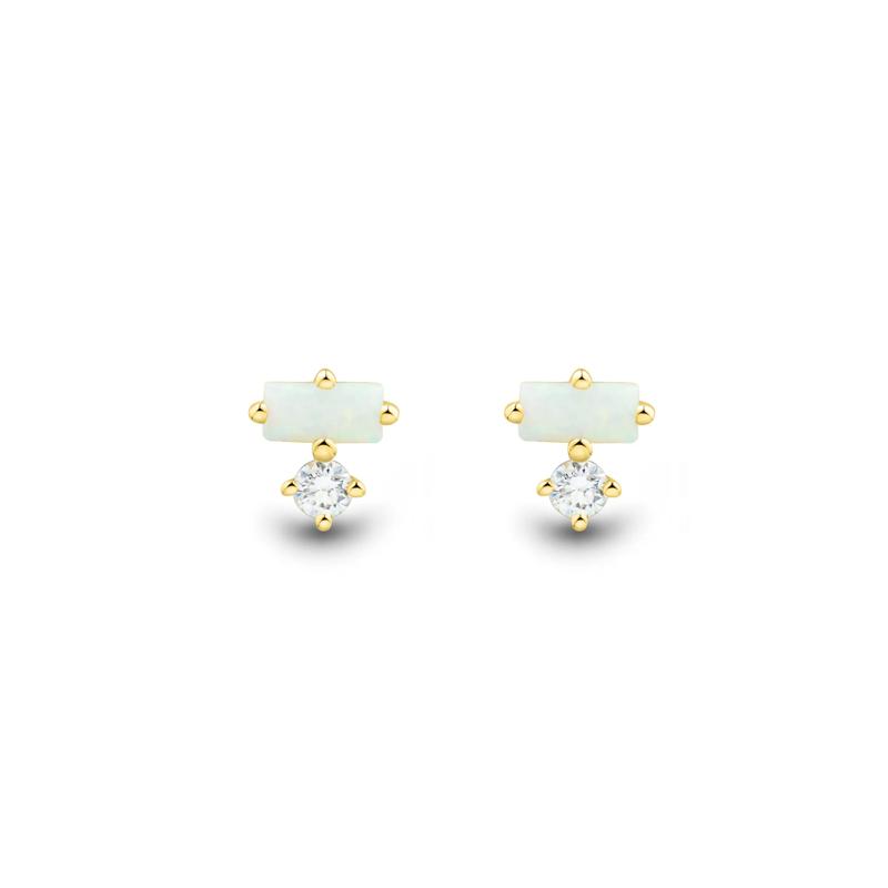 Lab Grown Diamond Accent and Lab-Created Opal Earrings in 10K Yellow Gold – Image 2 of 2