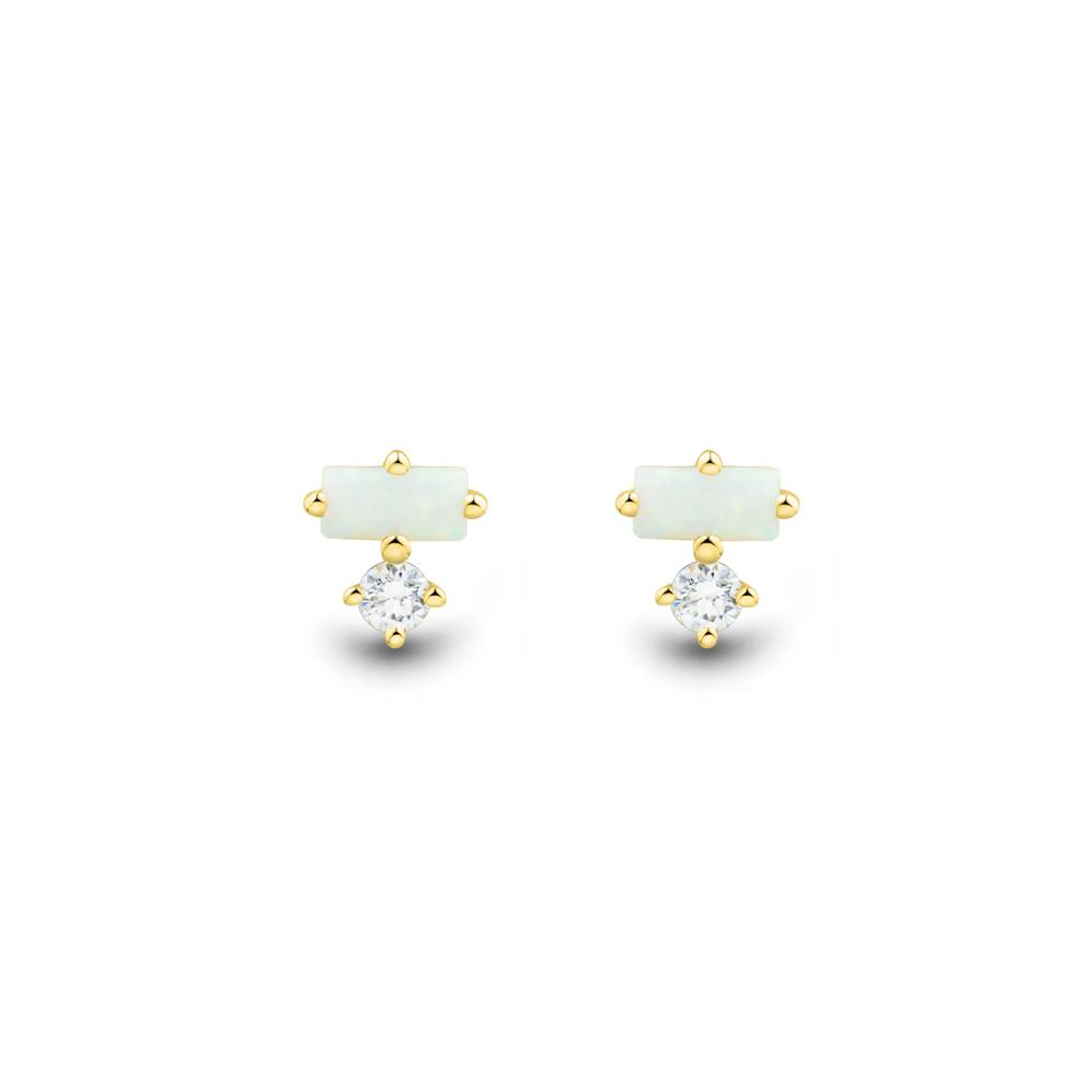 Lab Grown Diamond Accent and Lab-Created Opal Earrings in 10K Yellow Gold – Image 2 of 2