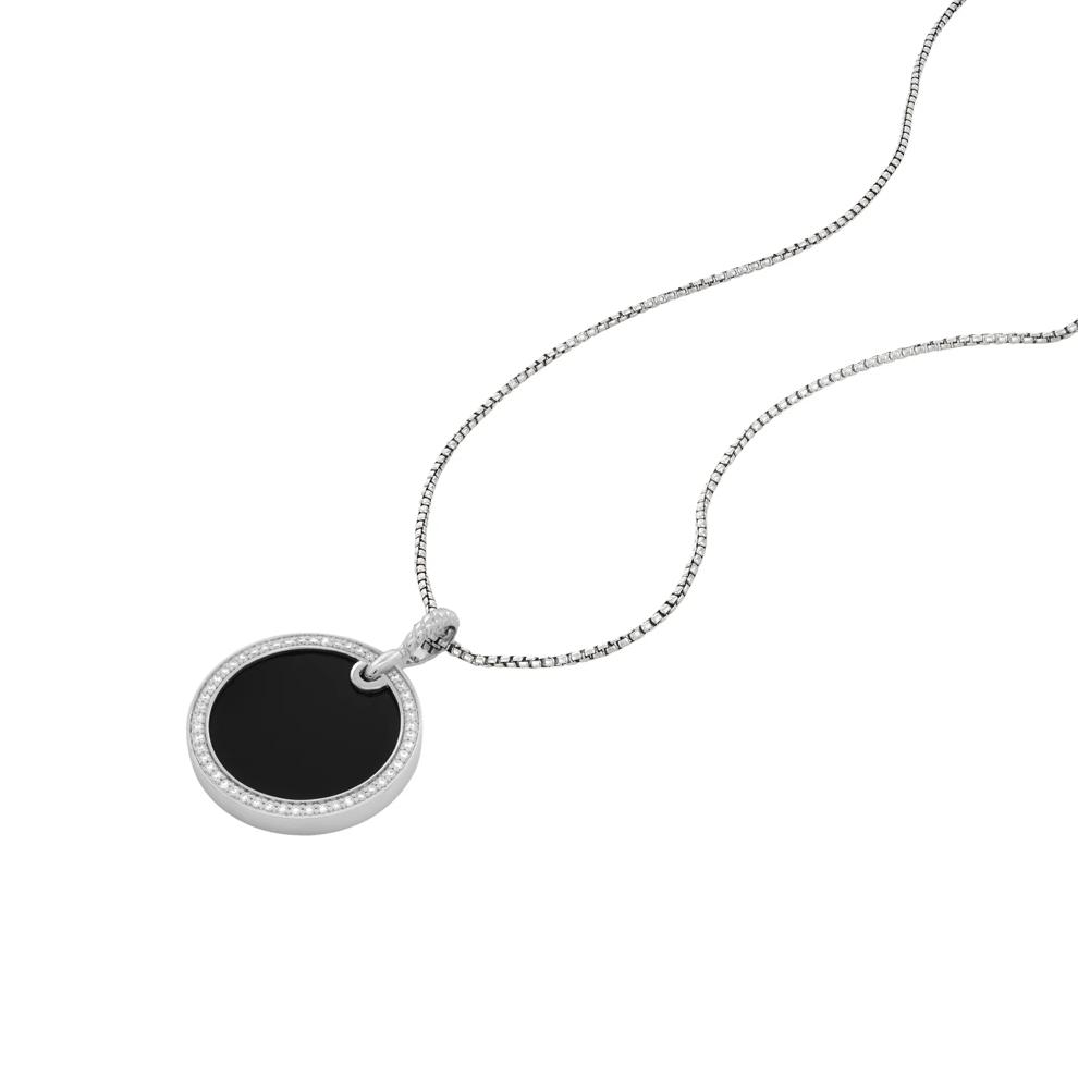 Men's Diamond Onyx Circle Medallion Pendant Necklace in Sterling Silver (1/2 ct. tw.) – Image 4 of 4