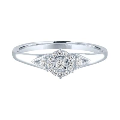 Diamond Halo Promise Ring with Side Stones in Sterling Silver (1/8 ct. tw.)