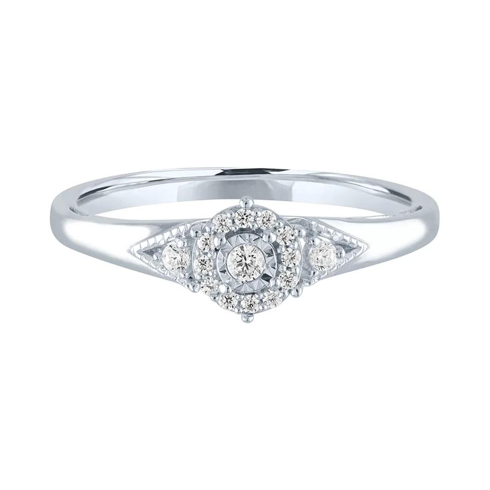 Diamond Halo Promise Ring with Side Stones in Sterling Silver (1/8 ct. tw.) – Image 1 of 4