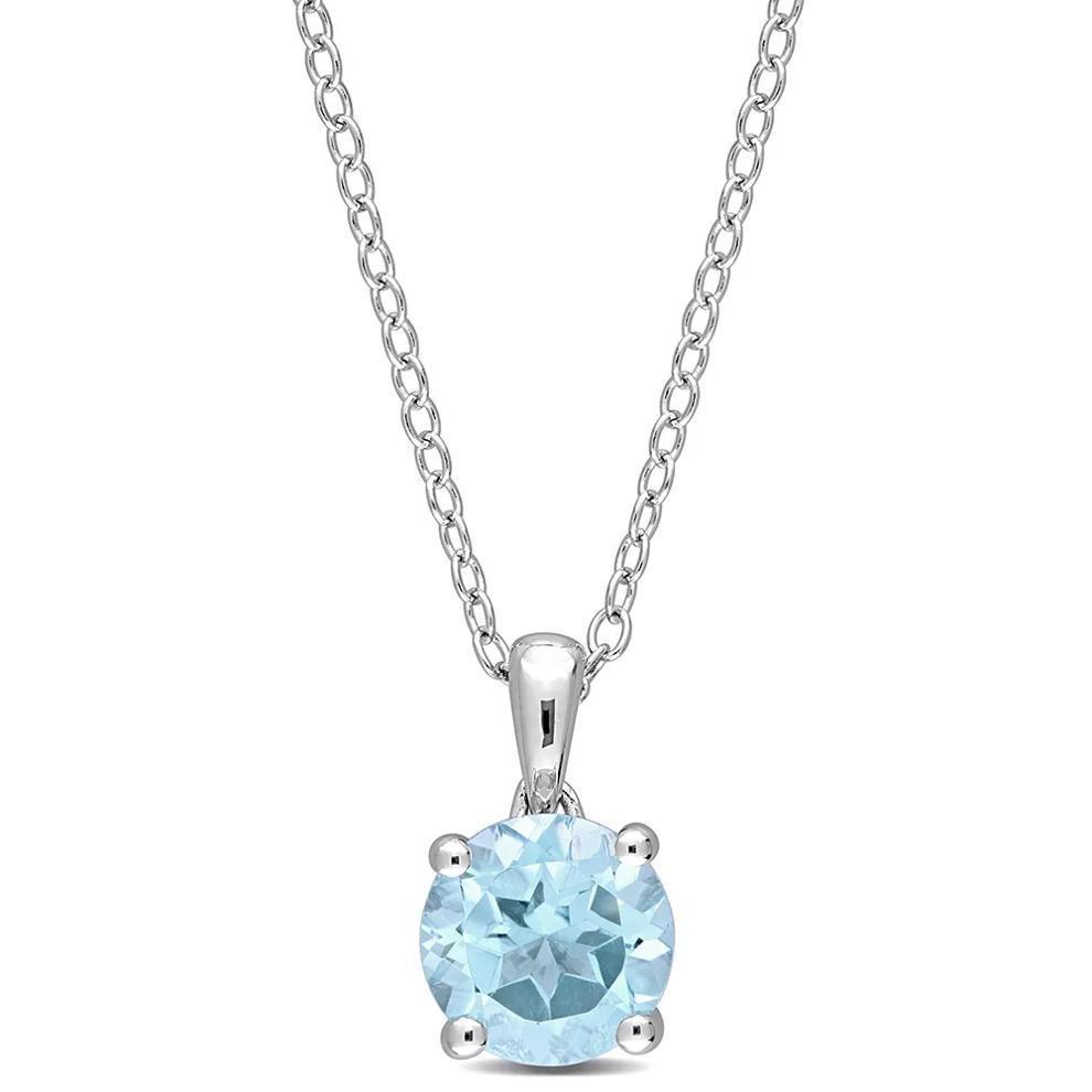 Blue Topaz Solitaire Pendant in Sterling Silver  – Image 1 of 4