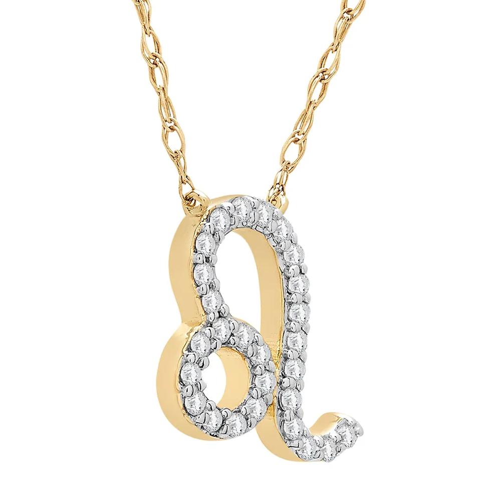 Leo Zodiac Necklace with Diamonds in 10K Yellow Gold (1/10 ct. tw.) – Image 2 of 3