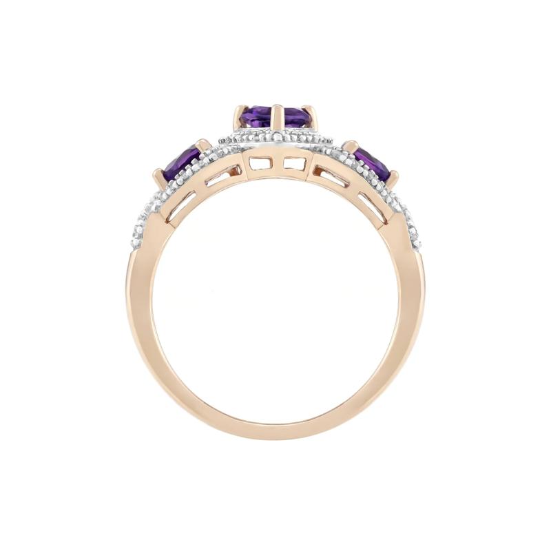 Amethyst Heart and Diamond Ring in 10K Rose Gold &#40;1/5 ct. tw.&#41; – Image 2 of 3