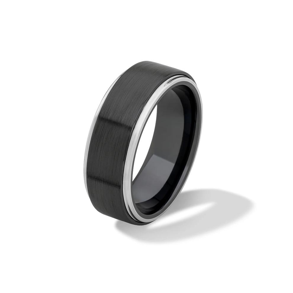 Men's Band in Black Zirconium &amp; 14K White Gold, 8mm – Image 4 of 5