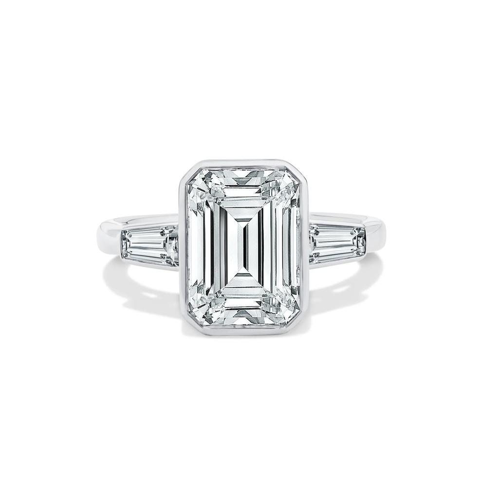 Lab Grown Diamond Emerald &amp; Baguette Engagement Ring in 14K White Gold (4 1/4 ct. tw.) – Image 1 of 4