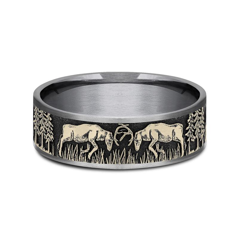 Men&rsquo;s Deer Fight Wedding Band, 7.5MM  – Image 1 of 3