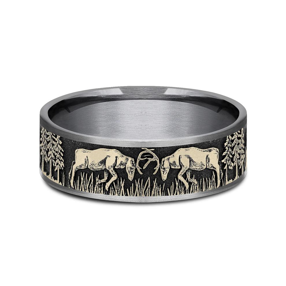 Men&rsquo;s Deer Fight Wedding Band, 7.5MM  – Image 1 of 3