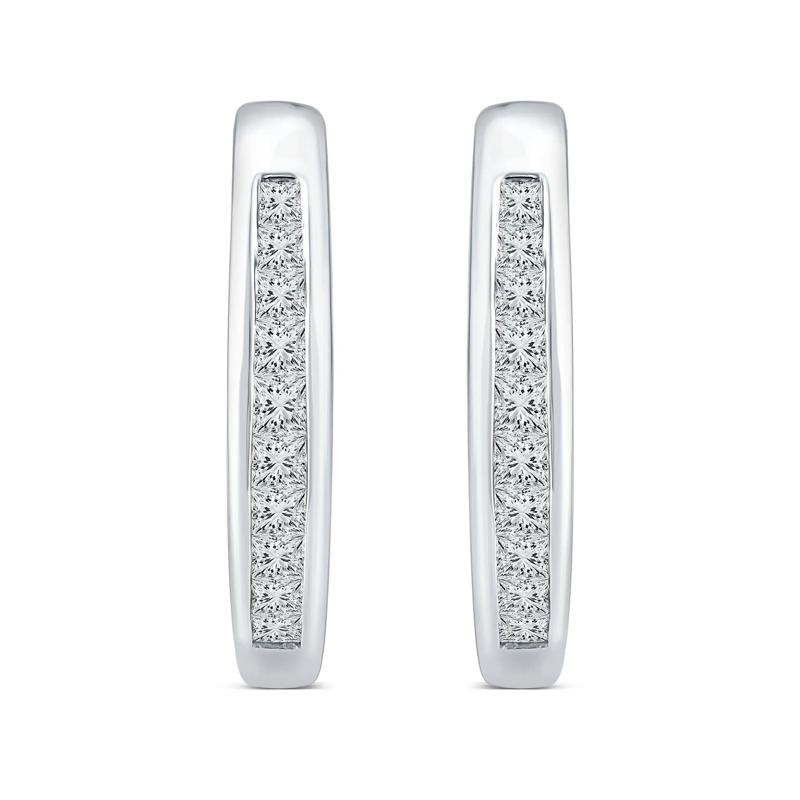 Diamond Channel-Set Hoop Earrings in 10K White Gold &#40;1/2 ct. tw.&#41; – Image 2 of 2