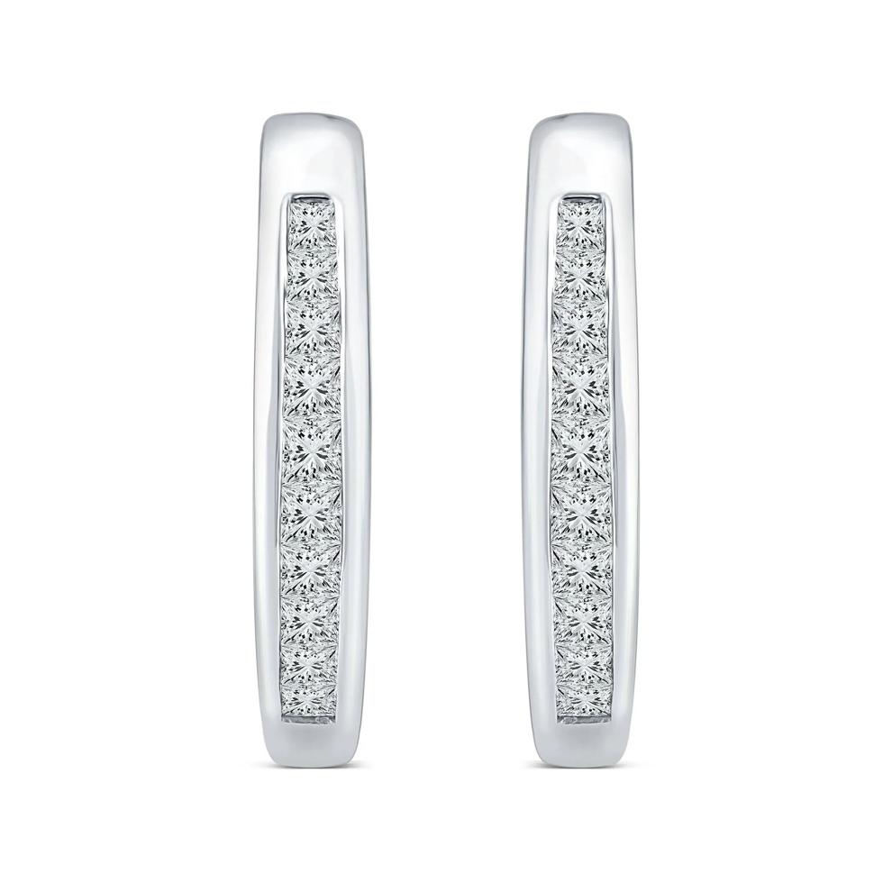 Diamond Channel-Set Hoop Earrings in 10K White Gold (1/2 ct. tw.) – Image 2 of 2