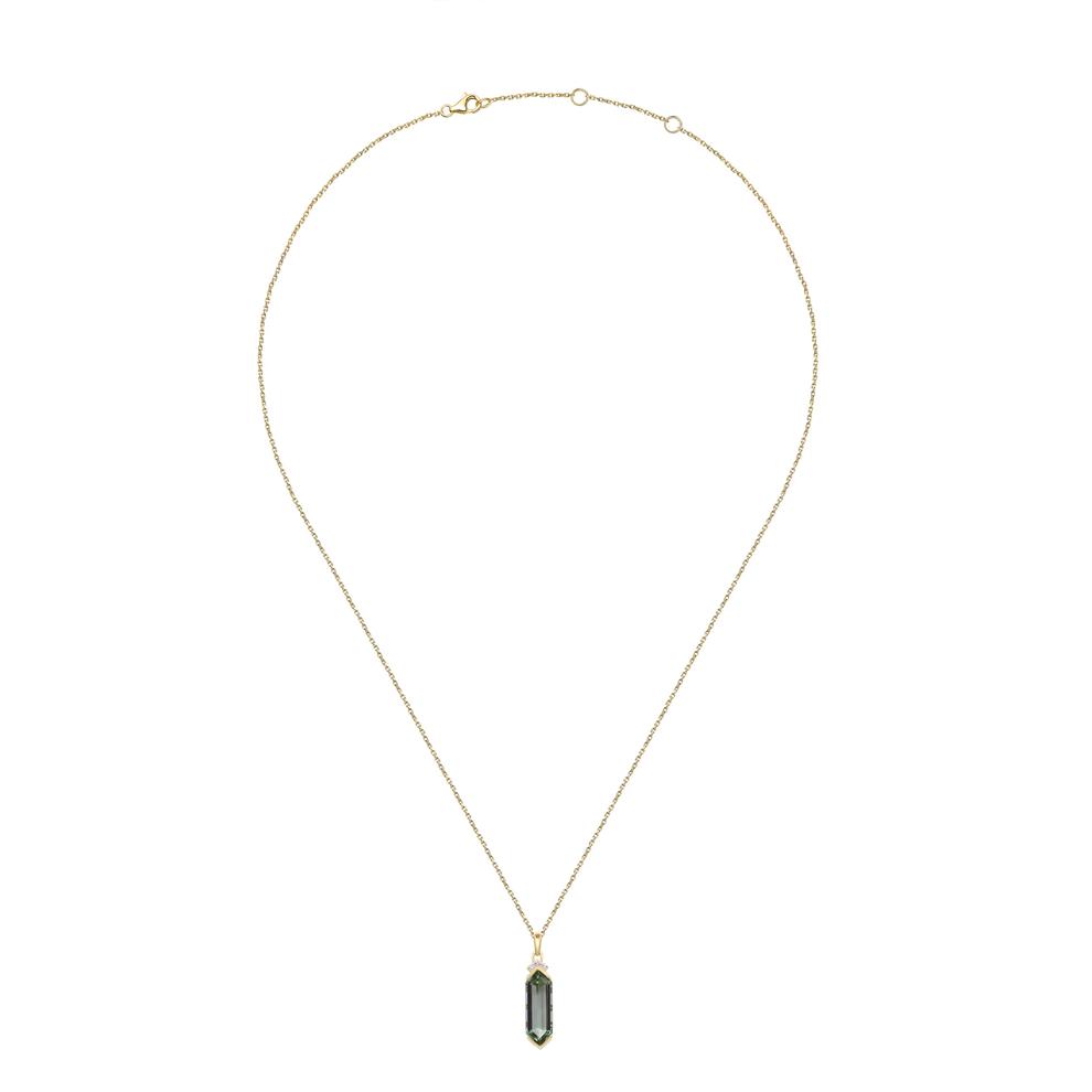 Green Quartz &amp; Diamond Accent Pendant Necklace in 10K Yellow Gold – Image 3 of 4