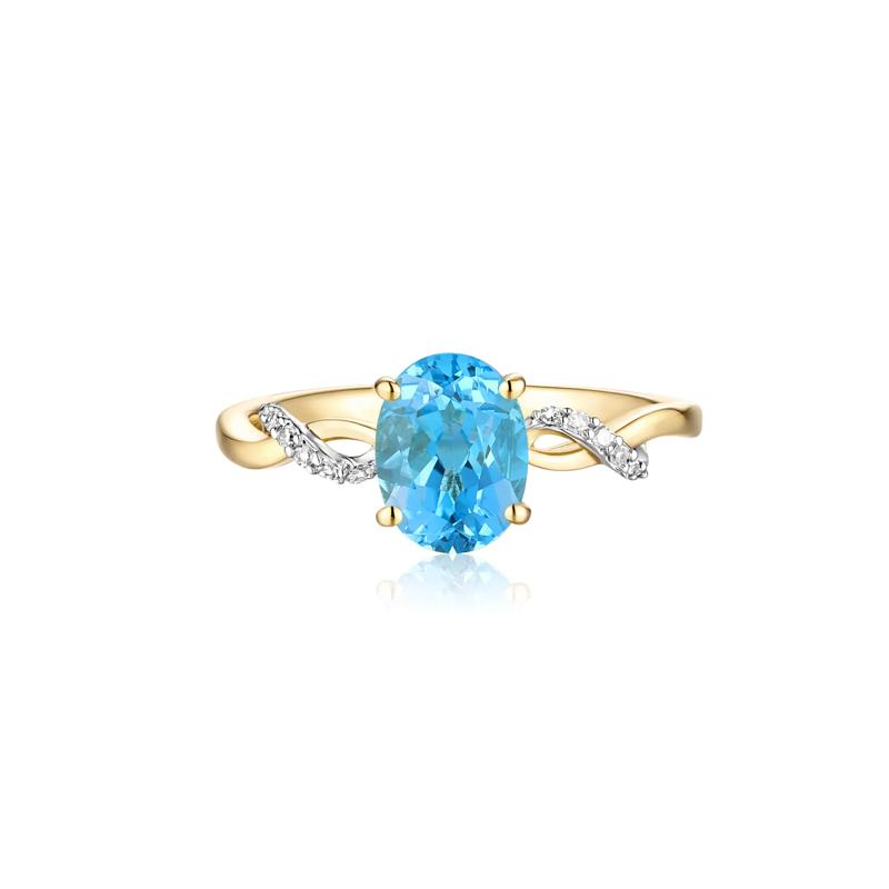 Blue Topaz and Diamond Accent Ring in 10K Yellow Gold – Image 1 of 3