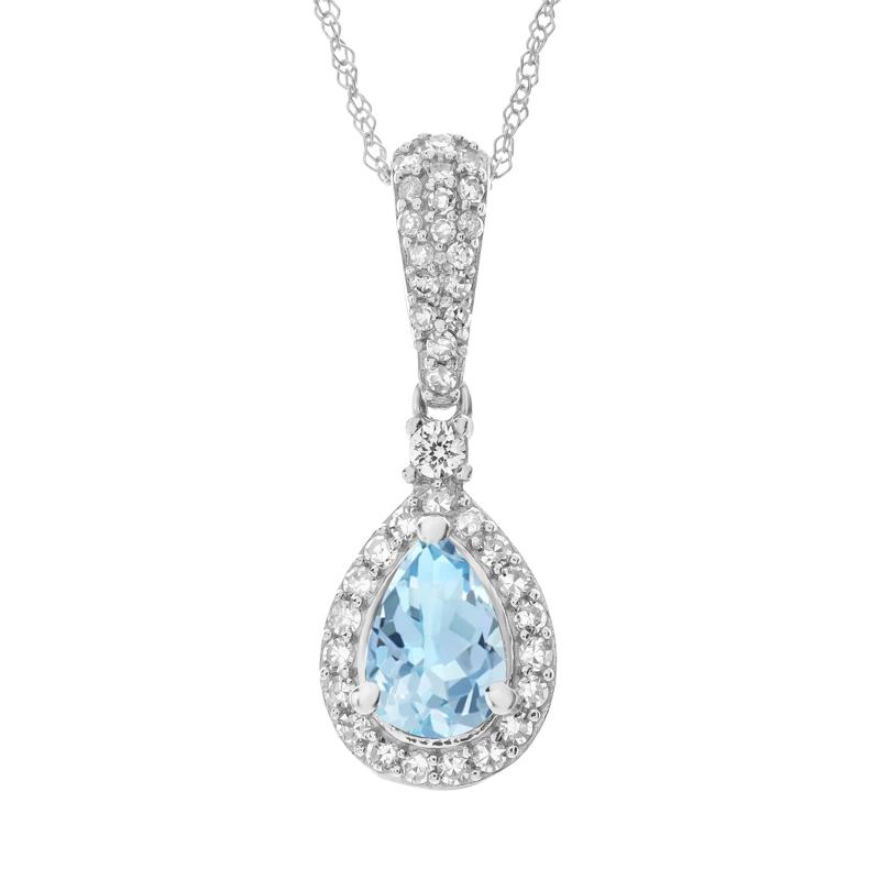 Aquamarine and Diamond Pendant in 10K White Gold &#40;1/5 ct. tw.&#41; – Image 1 of 3