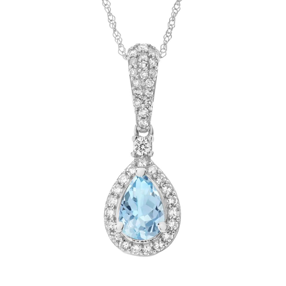 Aquamarine and Diamond Pendant in 10K White Gold (1/5 ct. tw.) – Image 1 of 3