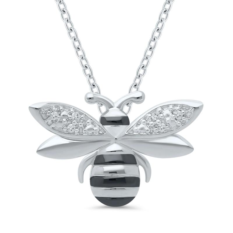 Bee Pendant with Diamond Accents in Sterling Silver – Image 1 of 3