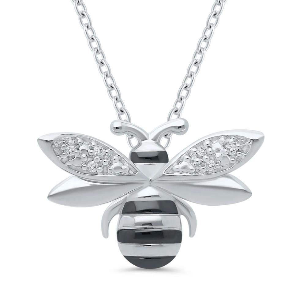 Bee Pendant with Diamond Accents in Sterling Silver – Image 1 of 3