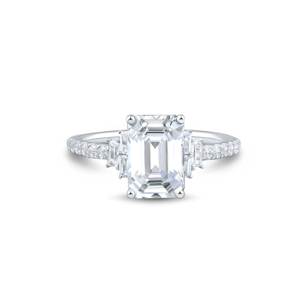 Lab Grown Emerald-Cut Diamond Engagement Ring in 14K White Gold (3 ct. tw.) – Image 1 of 3
