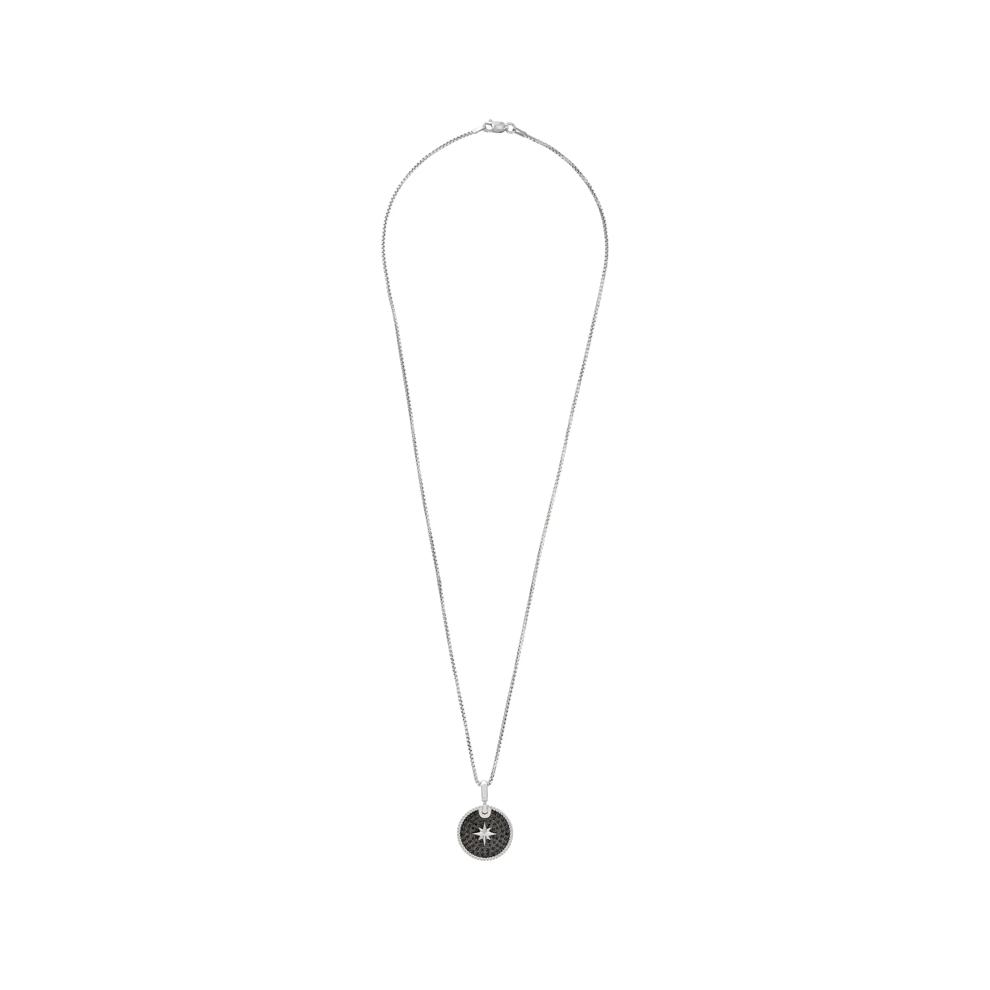 Men's Black Diamond Starburst Medallion Pendant Necklace in Sterling Silver (1/2 ct. tw.) – Image 3 of 4