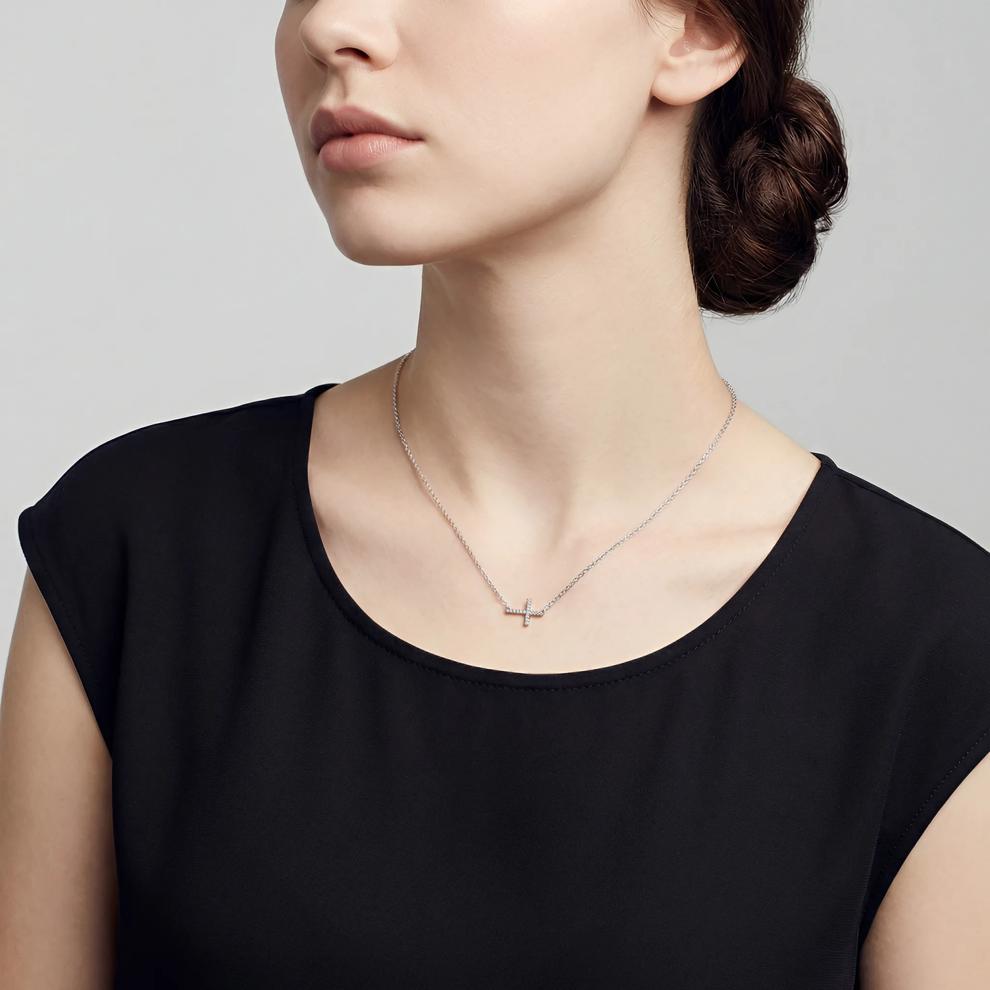 Diamond Accent Cross Necklace in Sterling Silver – Image 4 of 4