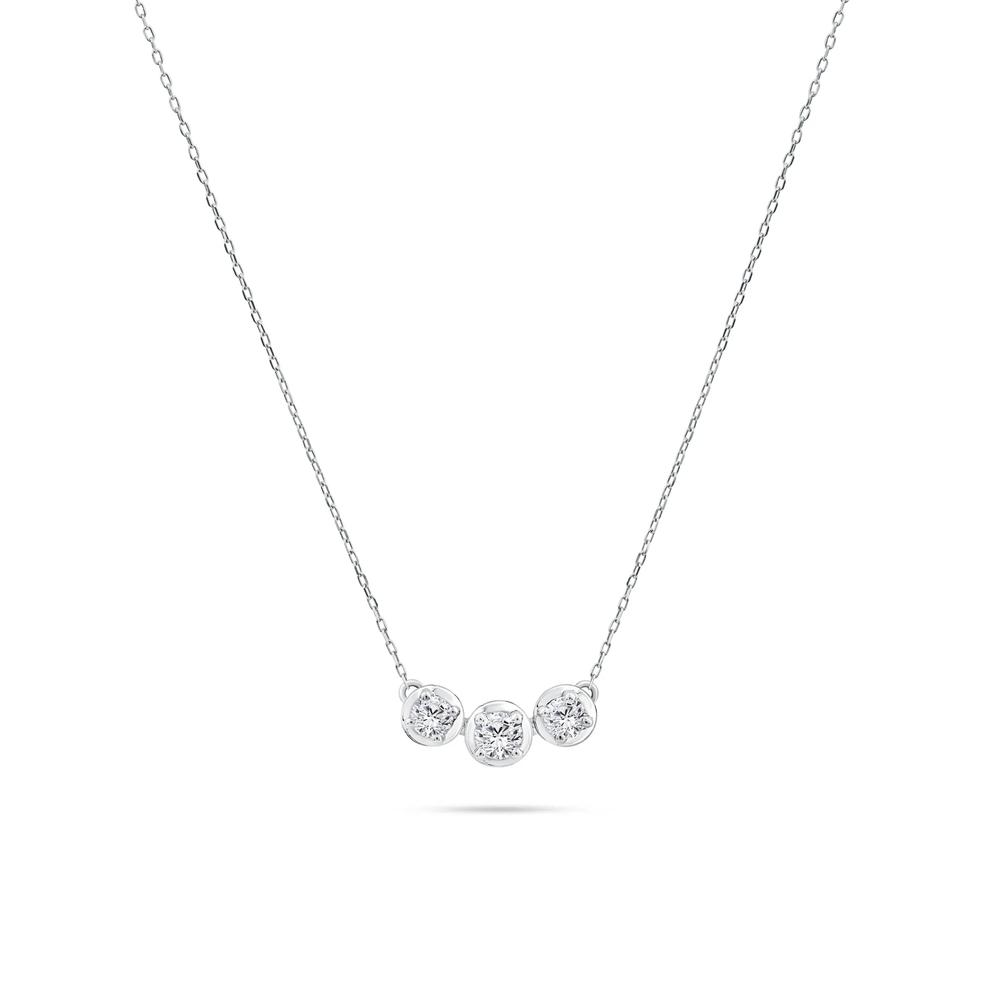Diamond Three-Stone Frontal Necklace in 10K White Gold (1/2 ct. tw.) – Image 1 of 4