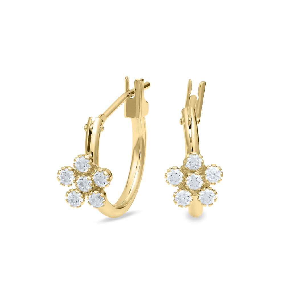 Children's Cubic Zirconia Flower Hoop Earrings in 14K Yellow Gold,  12mm – Image 1 of 2