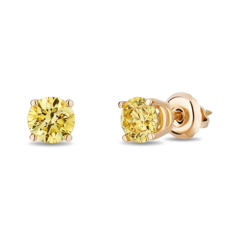Lab Grown Yellow Diamond Solitaire Earrings in 14K Yellow Gold &#40;1 ct. tw.&#41; – Image 1 of 2