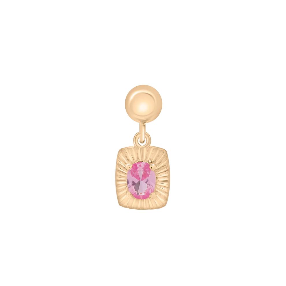 Lab-Created Pink Sapphire Medallion Birthstone Bead Charm in Vermeil – Image 1 of 3