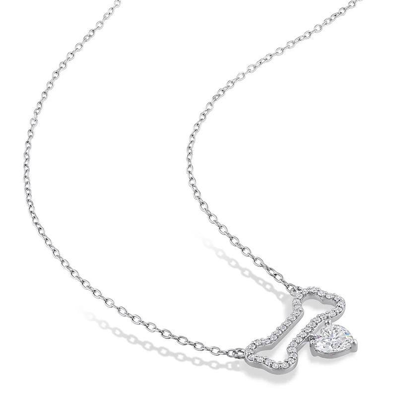 Moissanite Dog Bone Pendant Necklace in Sterling Silver – Image 2 of 4