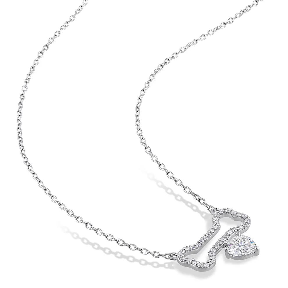 Moissanite Dog Bone Pendant Necklace in Sterling Silver – Image 2 of 4
