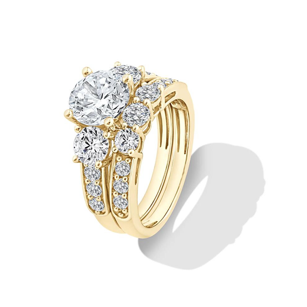 Lab Grown Diamond Round Center Three-Stone Engagement Set in 10K Yellow Gold (4 ct. tw.) – Image 5 of 6