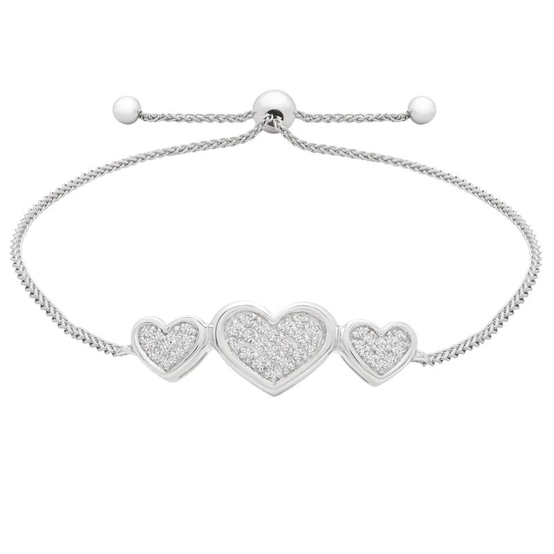 Diamond Three Heart Bolo Bracelet in Sterling Silver &#40;1/7 ct. tw.&#41; – Image 1 of 1