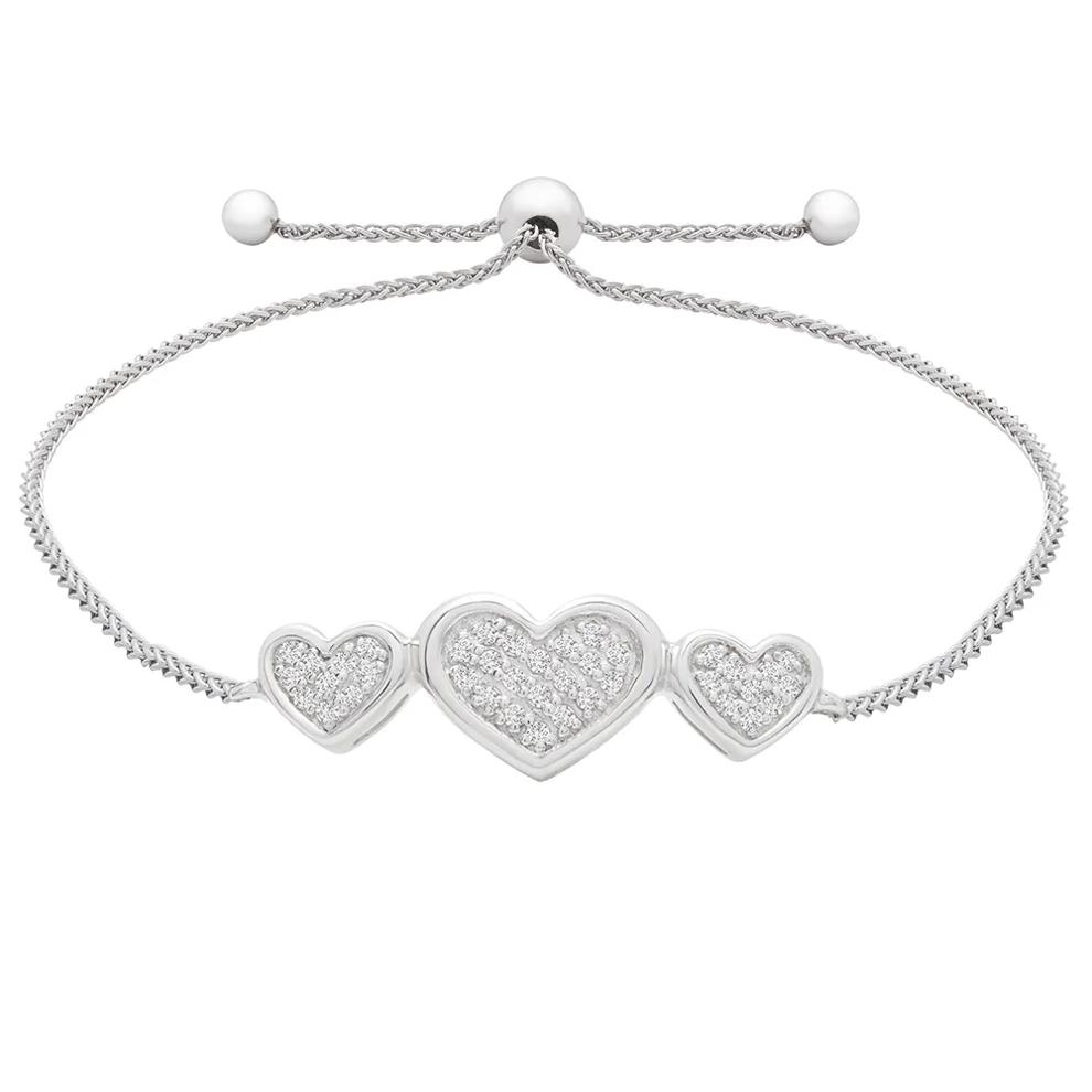 Diamond Three Heart Bolo Bracelet in Sterling Silver (1/7 ct. tw.) – Image 1 of 1