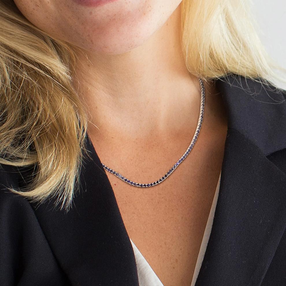 Blue Sapphire Tennis Necklace in 14K White Gold, 16.5&rdquo; – Image 5 of 5