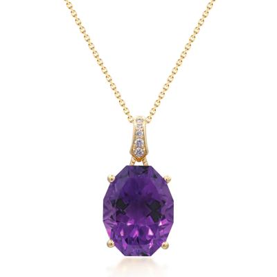 Oval Amethyst & Diamond Accent Pendant Necklace in 14K Yellow Gold
