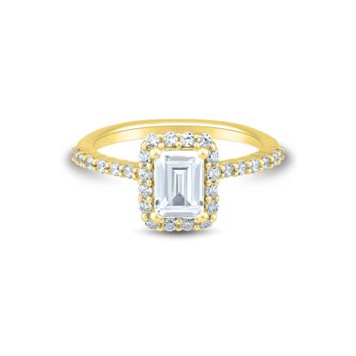 Lab Grown Diamond Emerald-Cut Halo Engagement Ring in 14K Yellow Gold (1 3/4 ct. tw.)