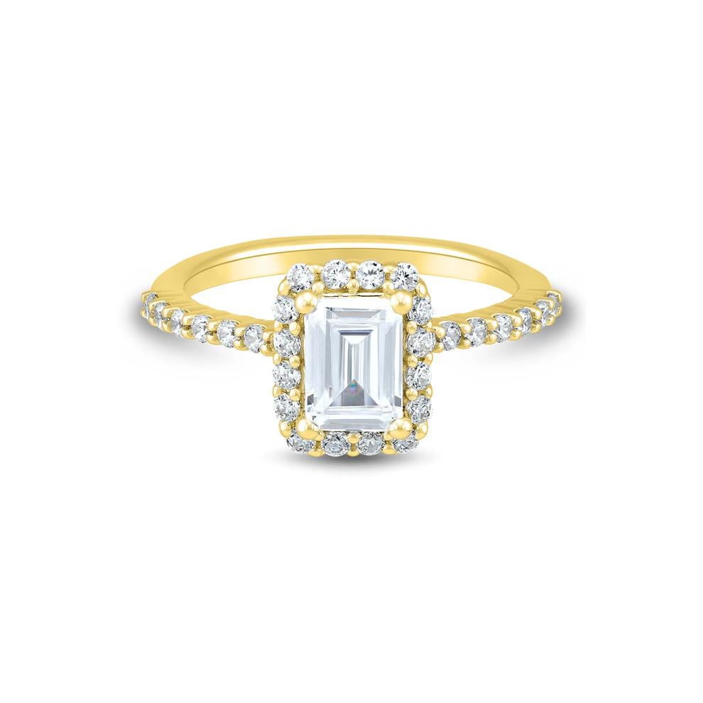 Lab Grown Diamond Emerald-Cut Halo Engagement Ring in 14K Yellow Gold (1 3/4 ct. tw.) – Image 1 of 3