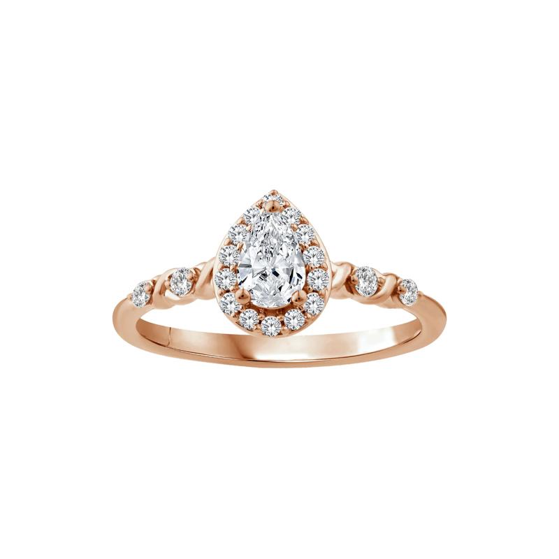 Lab Grown Diamond Pear-Shaped Halo Promise Ring in 10K Rose Gold &#40;1/2 ct. tw.&#41; – Image 1 of 3