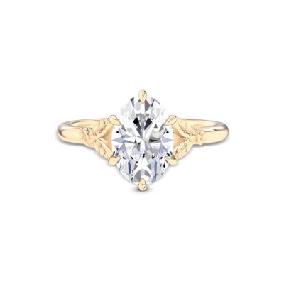 Lab Grown Diamond Etched Leaf Shank Engagement Ring in 14K Yellow Gold (2 ct. tw.)