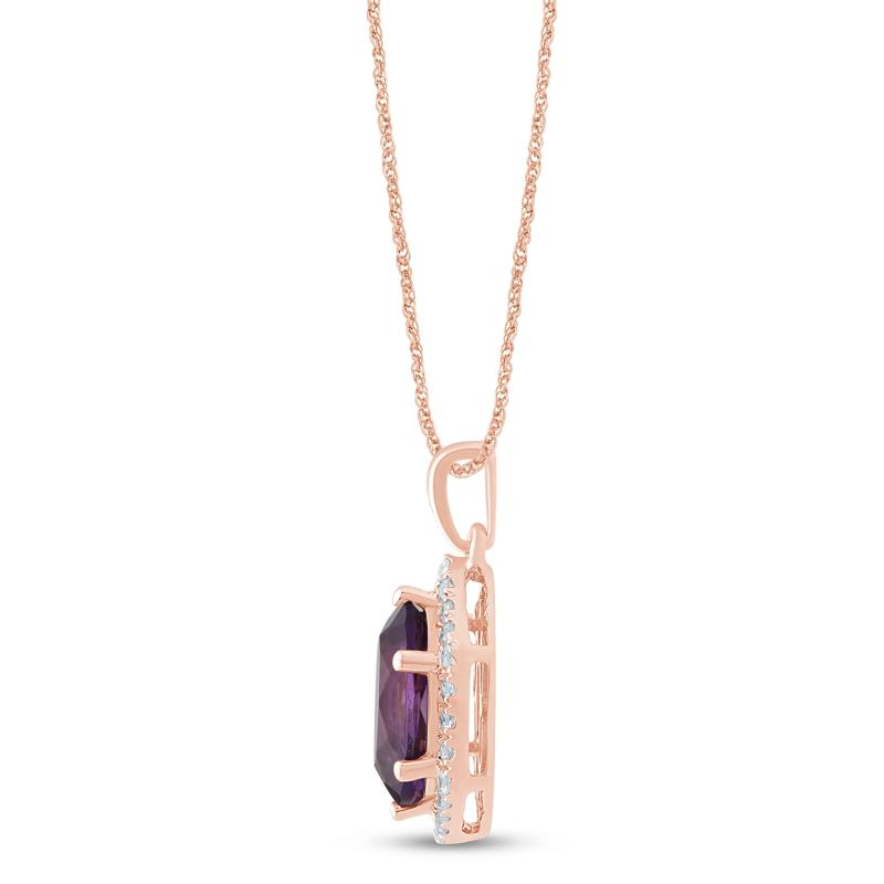 Oval Amethyst Pendant in 10K Rose Gold &#40;1/10 ct. tw.&#41; – Image 2 of 3