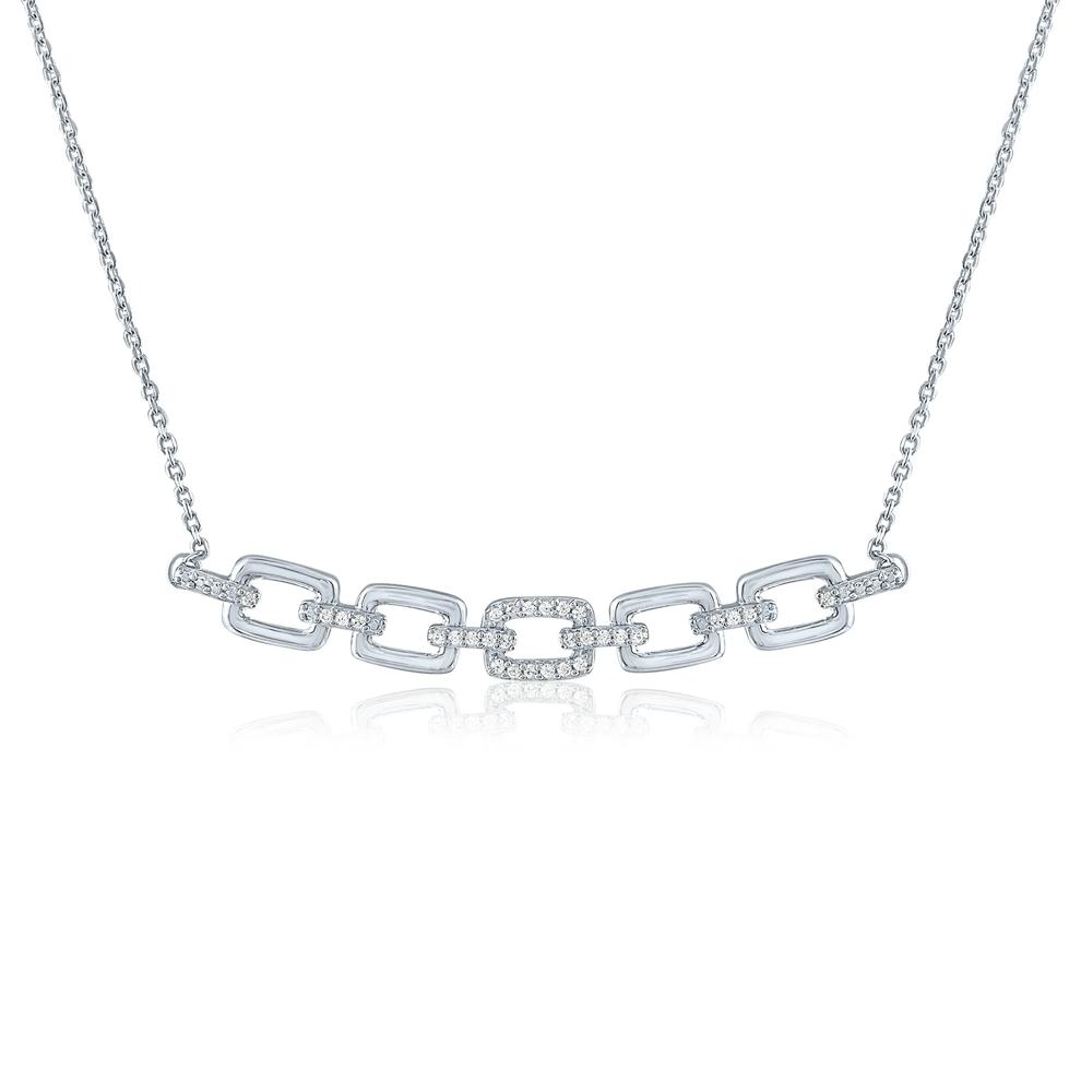 Chain Link Smile Necklace with Diamond Accents in Sterling Silver – Image 1 of 3