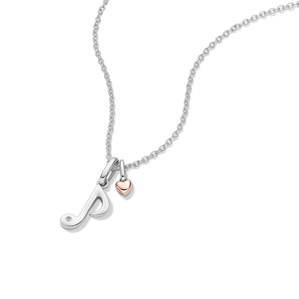 Lab Grown Diamond Accent Music Note Charm Pendant in Sterling Silver &amp; 10K Rose Gold – Image 4 of 5