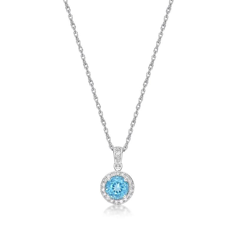 Swiss Blue Topaz &amp; 1/10 ct. tw. Diamond Pendant in Sterling Silver – Image 4 of 4