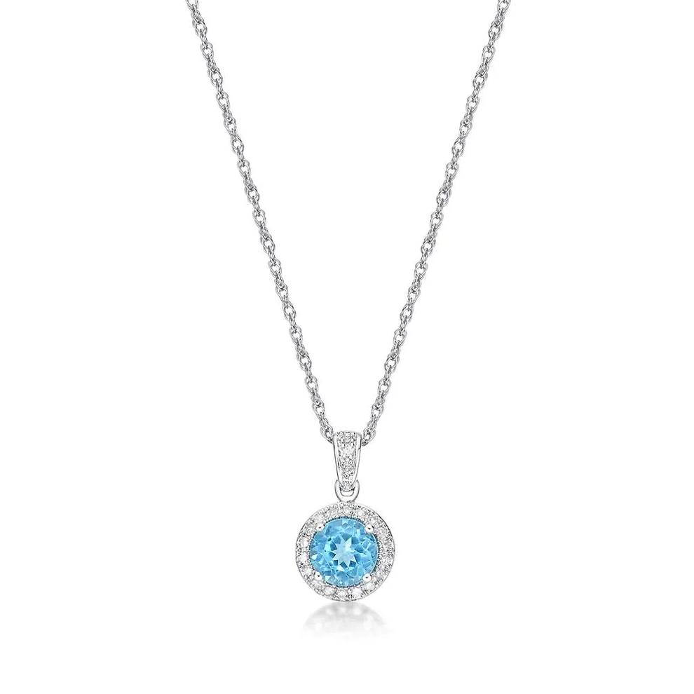 Swiss Blue Topaz &amp; 1/10 ct. tw. Diamond Pendant in Sterling Silver – Image 4 of 4