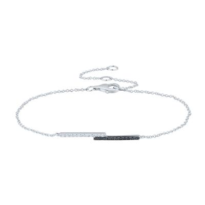 Black & White Diamond Accent Bypass Bar Bracelet in 10K White Gold