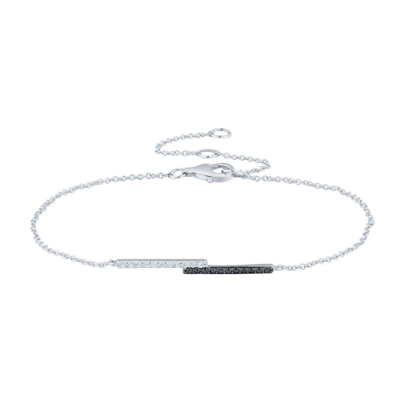Black &amp; White Diamond Accent Bypass Bar Bracelet in 10K White Gold – Image 1 of 2