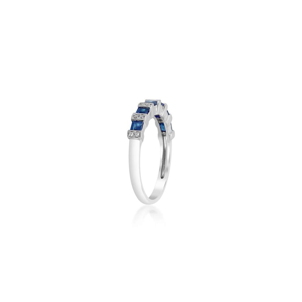 Princess-Cut Blue Sapphire and Diamond Accent Ring in 10K White Gold – Image 2 of 4